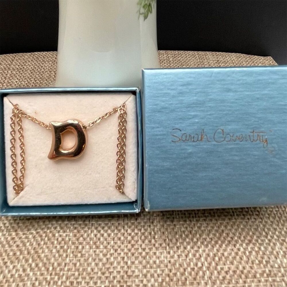 Sarah Coventry Gold Initial D Necklace Minimalist Pendant Dainty Chain